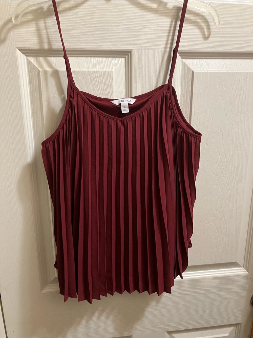 Nine West Pleated Spaghetti-Strap Cami - Burgundy Wine